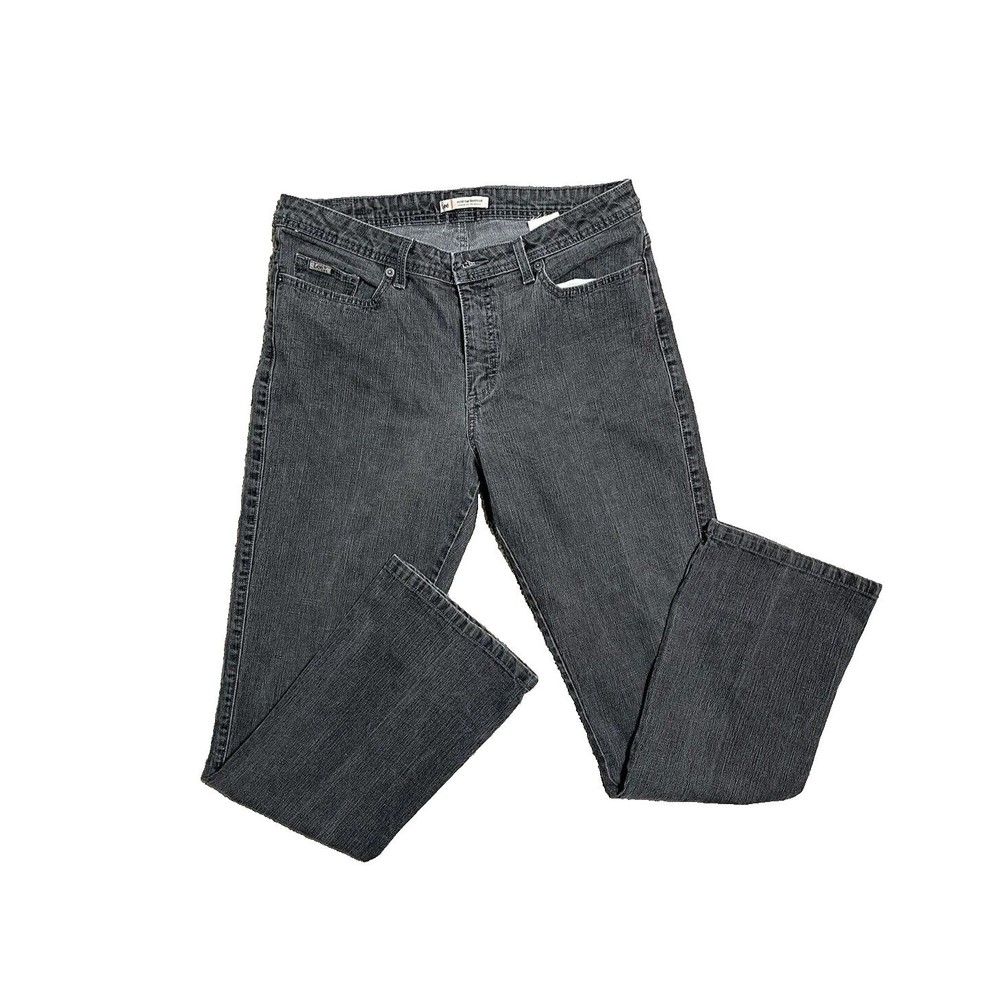 Lee Mid Rise Bootcut Lower On The Waist Denim Jeans Women's 14 Black Embellished